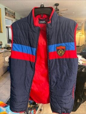 Vest Chaps Crest Preppy Logo Puffer Vest Red Navy Blue Lightweight ZIP Men's m